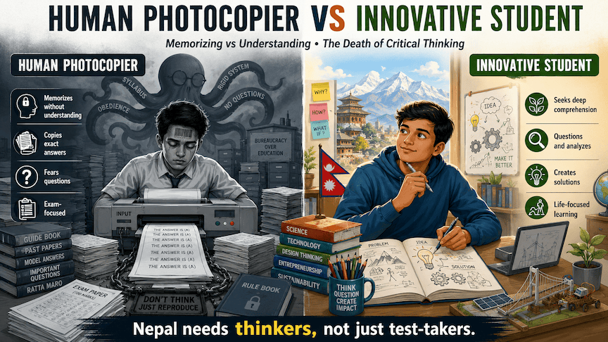 Human Photocopier vs Innovative Student: The contrast between rote learning and creative thinking in education