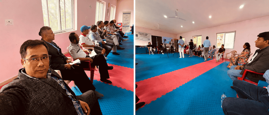 Community gathering and discussion about education in an urban school setting